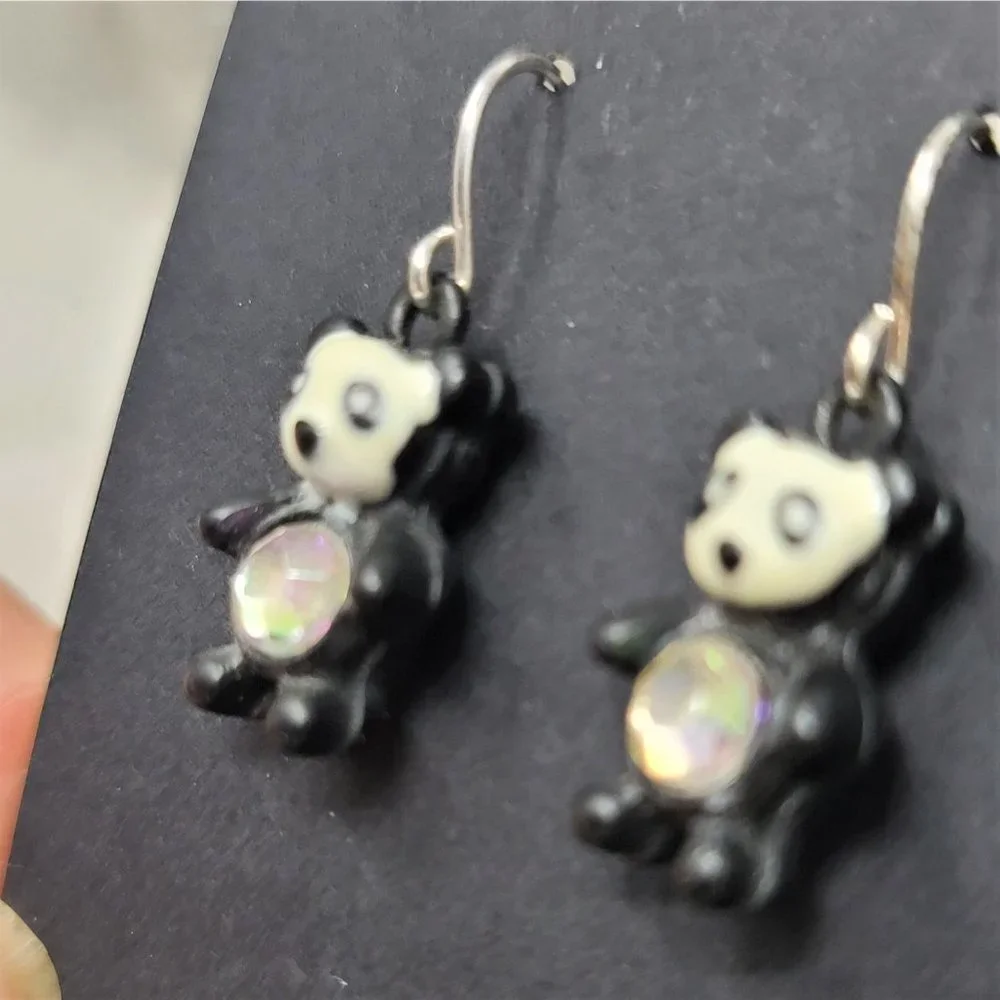 Cute Panda Bear Earrings Rhinestone Belly Pierced